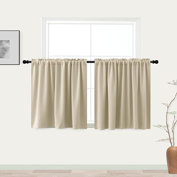 KOUFALL Biscotti Beige Short Curtains for Bedroom 2 Panels Set Blackout Curtains for Small Windows Boys Room Width 52x24 Inch Length