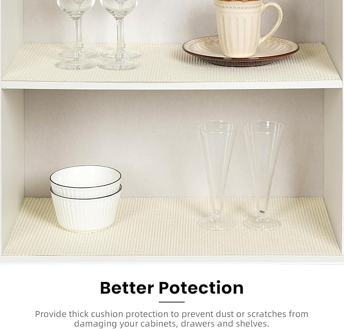 BAGAIL Non-Adhesive Shelf Liner, Thick Strong Grip Drawer Liners for Kitchen Cabinets, Heavy-Duty Easy Cut Cabinet Liners for Shelves, Pantry, Bathroom Cupboards - 12" x 20FT, Cream