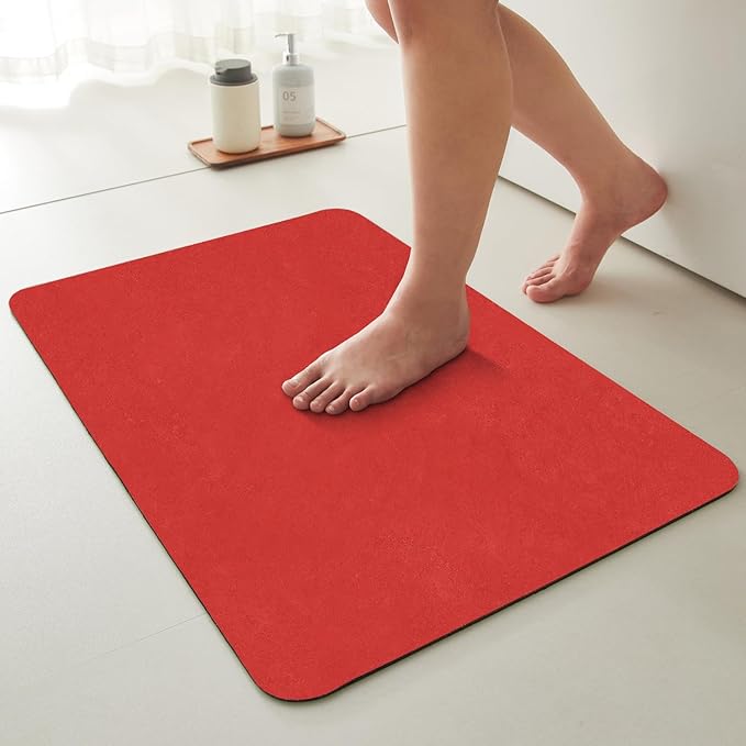 TYUU Christmas Bath Mat, Red Bathroom Rugs Non Slip Washable Thin Absorbent Bath Mat Fits Under Door Bathroom Floor Mat Perfect for Bath, Shower, or Sink 20"x30" Red