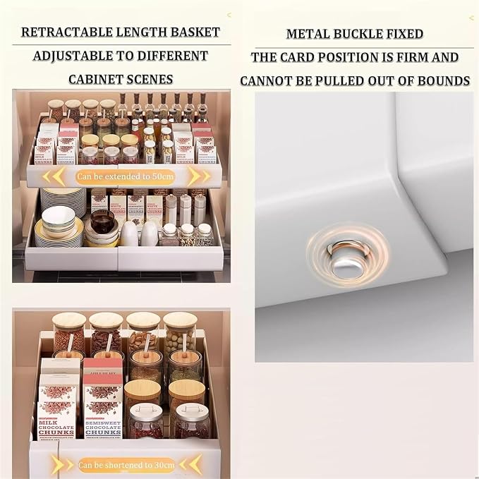 Pull out Cabinet Organizer,Under Sink Organizer, Cupboard Pull Out Storage,Pull Out Drawer Fixed With Adhesive,No Need Drill And Nailing,for Kitchen, Living Room, Home.(30*43*7cm(11.8*16.9*2.7in))