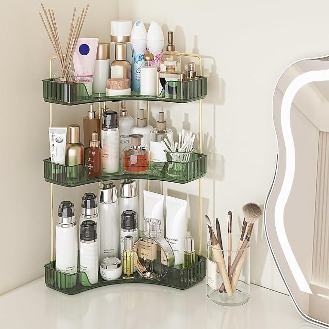 Webetop Corner Bathroom Counter Organizer, Bathroom Makeup Countertop Organizer, Corner Storage Organizers for Vanity, Bathroom，Dresser, Cosmetic, Kitchen Spice Rack Green
