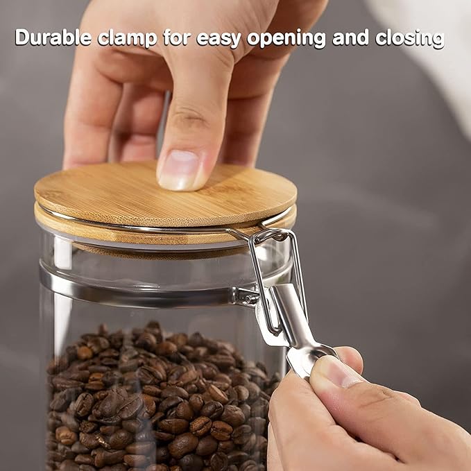 Yangbaga Ground Coffee Storage Container with Shelf, 2×45OZ Glass Coffee and Sugar Container Set, Coffee Canisters with Airtight Lids and Scoop, Food Storage Jars for Kitchen,Nuts,Tea,Sugar