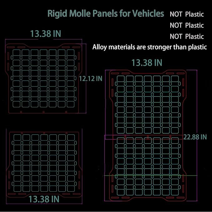 Metal Rigid Molle Panels for Vehicles Alloy Truck Mount Rack Panel Tactical Seat Back Organizer Adjustable Versatile Panel Stronger Than Plastic with 3 Pouches (Molle Panels 3 Detachable Pouches)