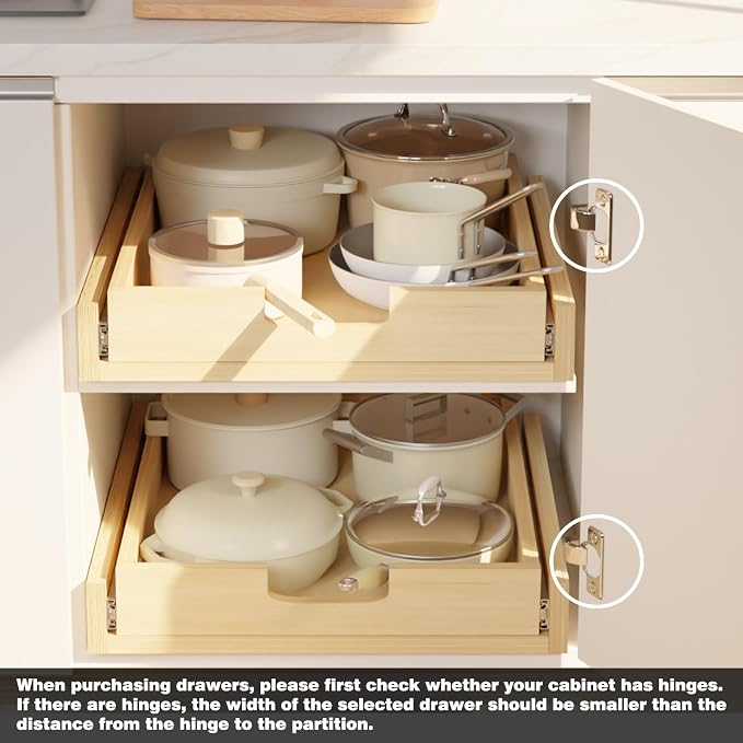 Pull Out Cabinet Organizer, 14''W×21''D Sliding Drawers for Cabinets, Soft Close Slide Out Wooden Pull out Drawers, Base Cabinet Organization for Kitchen, Pantry, Bathroom