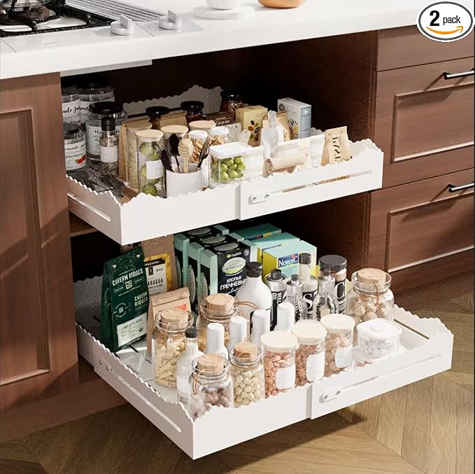 2 Pack Pull Out Cabinet Organizer, Expandable Width (12"-18") and Depth (13.7"-23.6"),Pull Out Drawers for Cabinets, Slide Out Drawers for Kitchen Cabinets with Sturdy Metal Pull Out Shelves