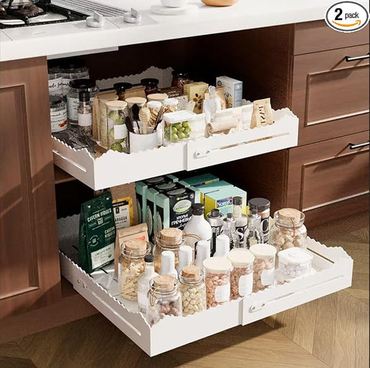 2 Pack Pull Out Cabinet Organizer, Expandable Width (12"-18") and Depth (13.7"-23.6"),Pull Out Drawers for Cabinets, Slide Out Drawers for Kitchen Cabinets with Sturdy Metal Pull Out Shelves