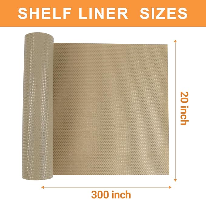 Shelf Liners for Kitchen Cabinets Khaki - 20 Inch Wide x 25 FT Long Large Waterproof Under Sink Mat - Non-Adhesive Easy to Cut Cabinet Drawer Liner