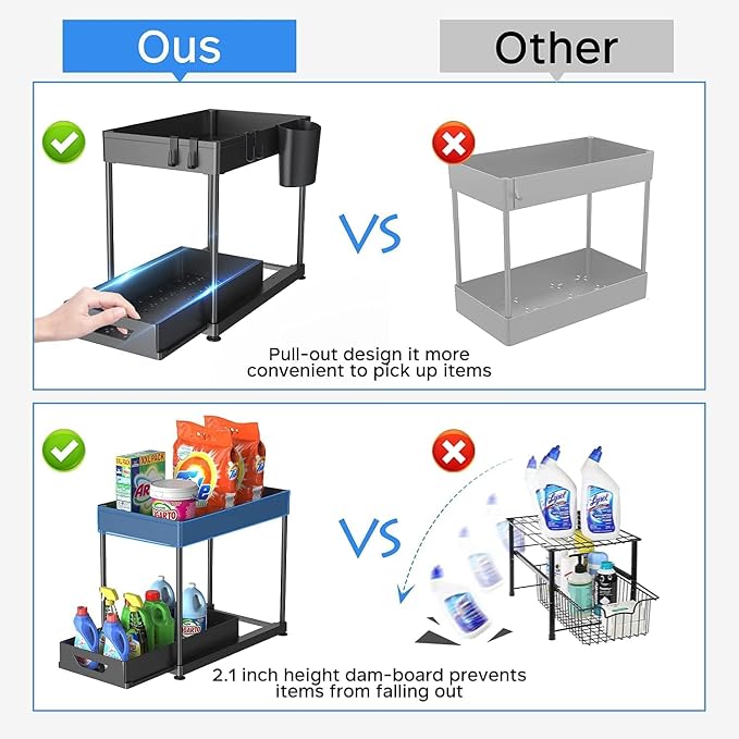 HEMOVIA Under Sink Organizer,Sliding Under Bathroom Automobiles Cabinet Storage Drawer Organizer Hanging Cup,Dividers,Handles,Multi-Purpose Under Sink Shelf...