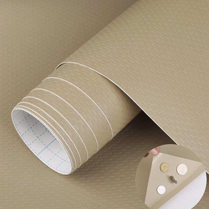 WochiTV Adhesive Shelf Liner 17.5 X 120 Inches Peel and Stick Kitchen Liner for Cabinets, Drawers Removable Protector Mat Waterproof Contact Covering for Dresser Pantry Countertops Shelves, Khaki