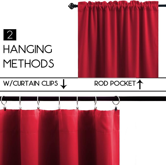 KOUFALL Christmas Red Kitchen Window Curtains Over Sink, 36 Inch Length Small Blackout Cafe Curtains, Cortinas para Cocina De Navidad Navideñas