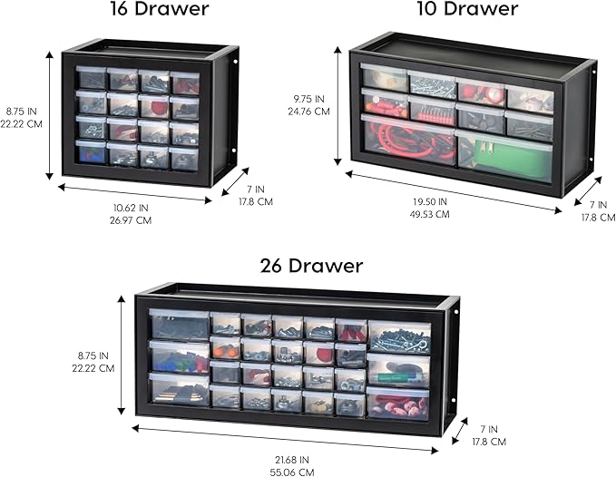 IRIS USA 26-Drawer Teacher Toolbox, 2 Pack, Made in USA, Stackable Plastic Storage Drawers for Crafts, Stickers, Crayons, Markers, Beads, Hardware, Building Bricks, Garage Organizer Cabinet, Black