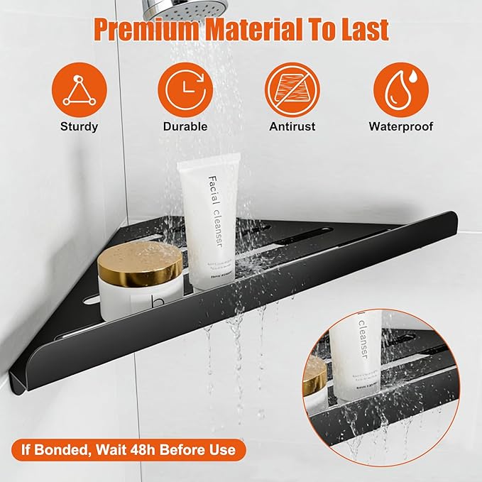 Fikoksol Shower Caddy, 4 Pack Bathroom Corner Shelf, Triangle Shelf Storage for Bathroom Shower, Black Metal Shower Shelf & Rustproof Wall Mounted Adhsive Glue Organizer Accessories and Essentials