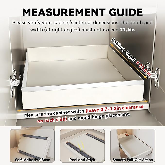 Pull Out Cabinet Organizer, Slide Out Drawers for Kitchen Cabinets, Heavy Duty Cabinet Pull Out Shelves with Adhesive Mount, No-Drill Space Aluminum Rolling Tray for Pantry, Bathroom & Base Cabinets