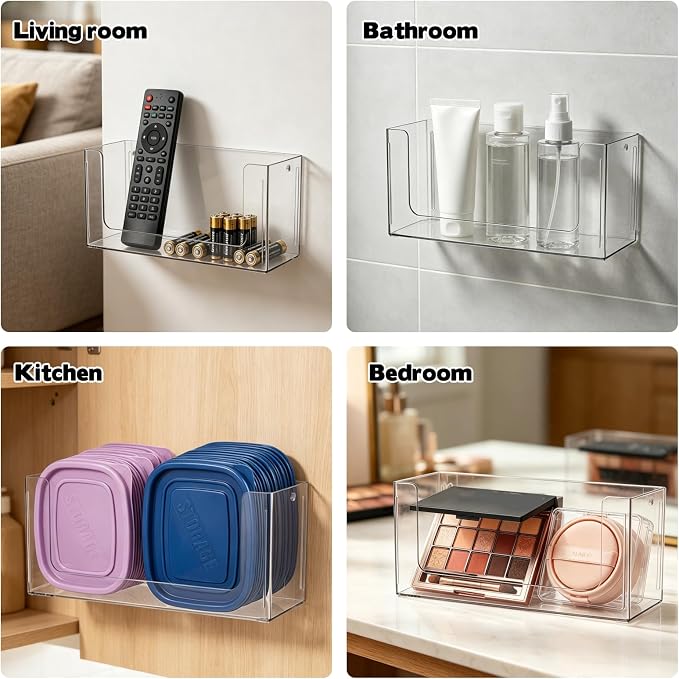Rainmae 2 Pack Cabinet Door Organizer, Lid Organizer Inside Cabinet Wall Mounted Plastic Storage Box Stackable Under Sink Lunchbox Lid Container for Kitchen Bathroom Office Organization