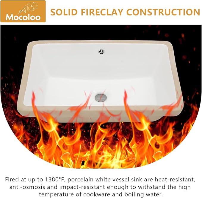 Mocoloo Undermount Bathroom Sink 21 x 13 Inch Rectangle Porcelain White Vessel Ceramic Bathroom Sink 7 Inch Deep Basin with Overflow Lavatory Vanity Top Under Mounted the Counter