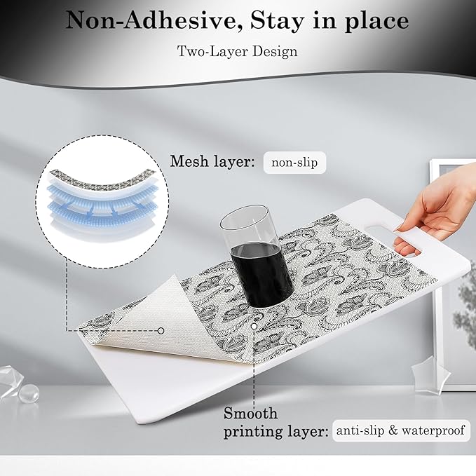 Drawer and Shelf Liner, Non-Slip Kitchen Cabinet Liners Non-Adhesive Thick Strong Grip Waterproof Washable Mats Protect Dresser Shelves Cupboard Bathroom Cabinets, Boho: Floral, 12 in X 10 FT