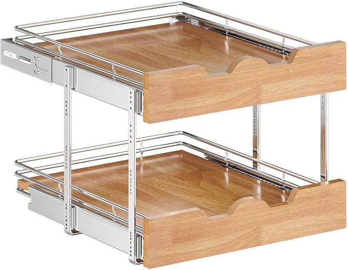 OCG Pull Out Cabinet Organizer 20" W x 21" D, 2 Tier Slide Out Shelf, Heavy-Duty Pull Out Drawer for Cabinets, Base Cabinet Organization for Kitchen, Pantry, Bathroom