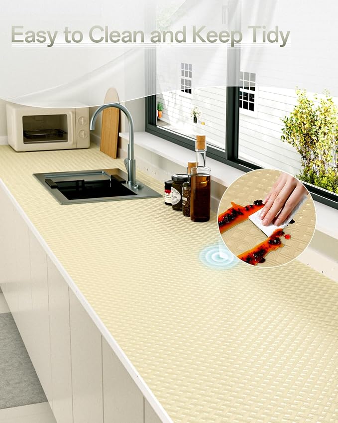 Shelf and Drawer Liner for Kitchen Cabinet, Non-Adhesive 18in x 240in Waterproof Contact Paper Refrigerator Liners Thickened Durable EVA Material Non Slip Mat for Dresser Cupboard Pantry Protector