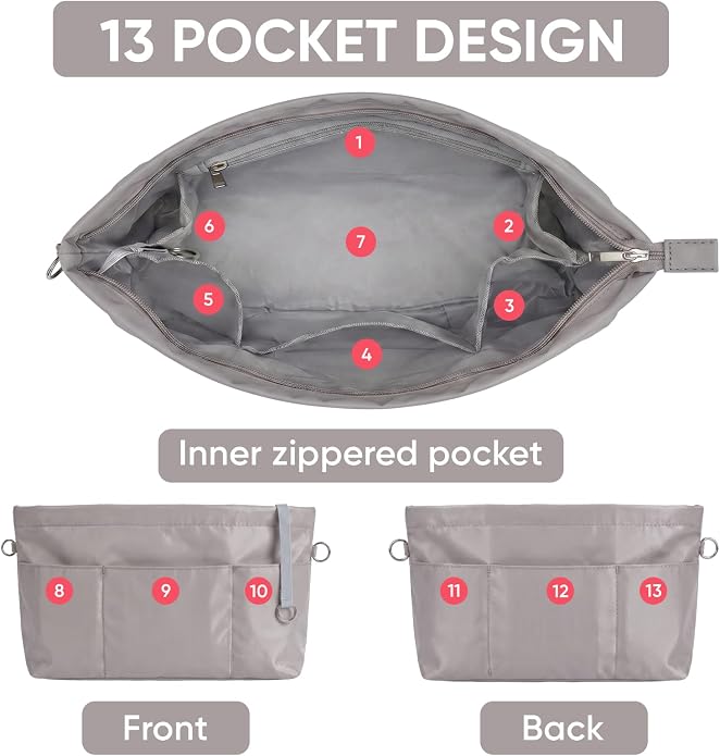 VANCORE Purse Organizer Insert for Handbags,Tote Bag Organizer Insert with Zipper Bag,Premium Handbag Organizer Inside Liner for Women