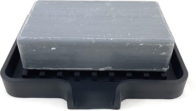 Silicone Soap Dish Tray and Sponge Holder with Drain Chute, Rectangular, Kitchen and Bathroom Sink Organizer (Black, 5.2"x4" (Set of 2), 7.2 Ounces)