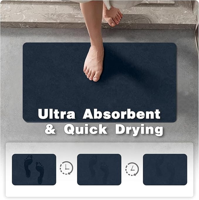 TYUU Bathroom Mat Quick Dry, Bathroom Rugs Non Slip Washable Thin Absorbent Bath Mat Fits Under Door Bathroom Floor Mat Perfect for Bath, Shower, or Sink 36"x48" Navy Blue
