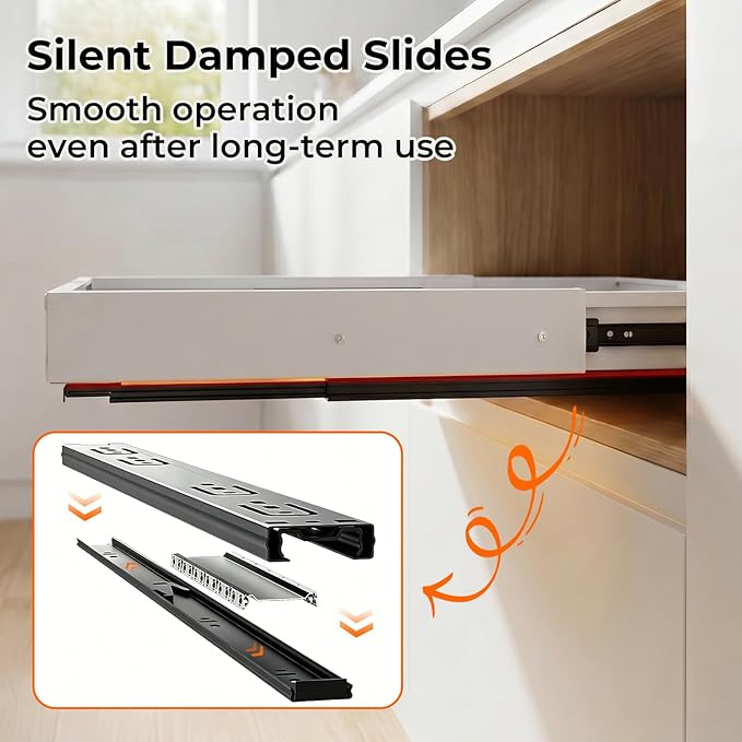 UFORU Pull Out Cabinet Organizer,4-Side Expandable Slide Out Drawer with 3 Rails, Adjustable Width 11.4"-18.9" & Depth 16.3"-21.7", No Drill Adhesive or Nail Fixed Roll Out Shelves for Kitchen, Pantry