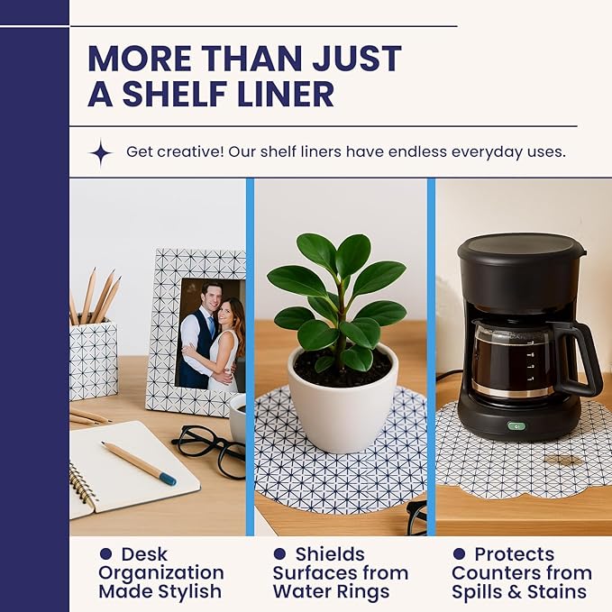 Adhesive Shelf Liner — Waterproof Felt Cabinet Liner & Contact Paper for Kitchen Organization — Soft Glide Drawer Liners, Under Sink Mat & Shelf Covers (Midnight Grid, 10.75in x 6ft, 2-Pack)