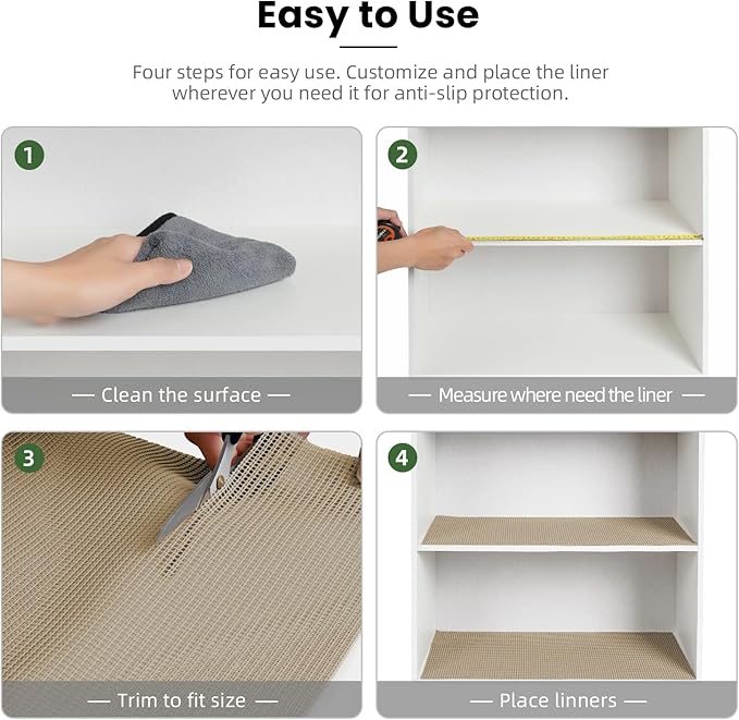 BAGAIL Non-Adhesive Shelf Liner, Thick Strong Grip Drawer Liners for Kitchen Cabinets, Heavy-Duty Easy Cut Cabinet Liners for Shelves, Pantry, Bathroom Cupboards - 12" x 10FT, Beige