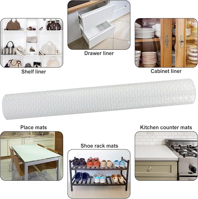 Shelf Liner, Waterproof Refrigerator Liner, Drawer Liners for Kitchen Cabinet, Bathroom Under Sink Mat Non Adhesive Fridge Liner EVA Place Mats Roll - Clear 17.7"×118"