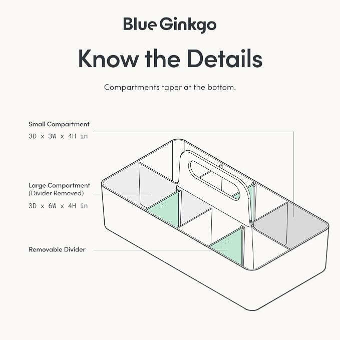 BLUE GINKGO Stackable Organizer Caddy – Korean-Made Portable Tote for Bathroom, Office, Crafts, or School Supplies (Long Rectangle, Green)