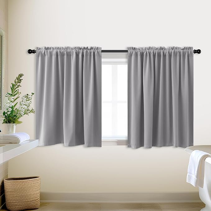 KOUFALL RV Curtains for Camper Windows, Blackout Thermal Insulated Heat Blocking Curtains for Small Windows, Light Grey, 24 Inch Length