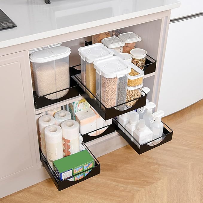 Pull Out Cabinet Organizer Smooth Sliding Silent Pantry Shelves Bathroom Wardrobe (M)