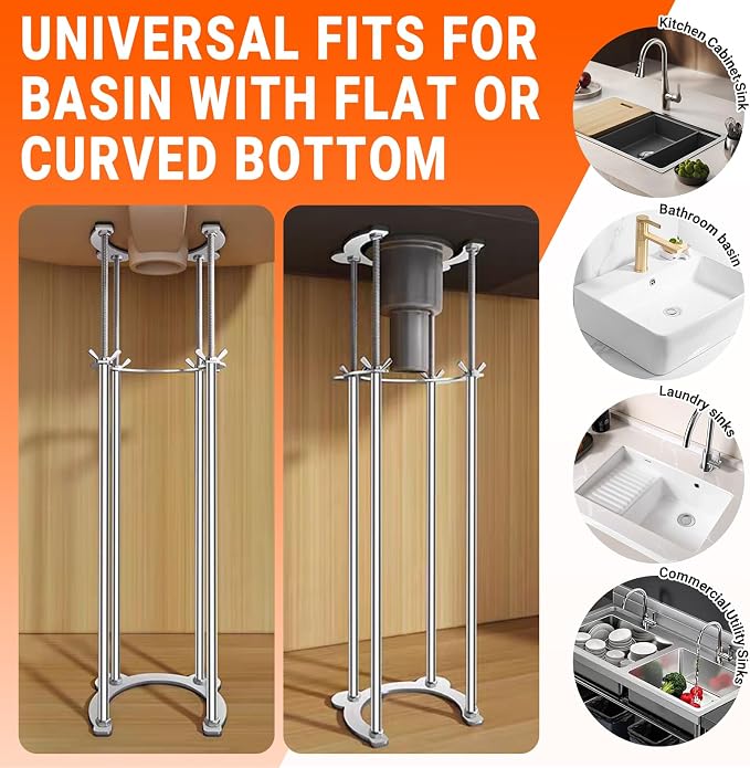 Undermount Sink Brackets,Stainless Sink Support,18.1"-31.1" Adjustable Under Sink Support Legs,Sink Repair Install System for Bathroom and Kitchen,4 Rods