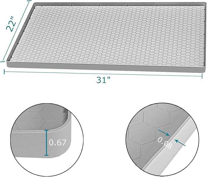 Under Sink Mat 31 x 22, Silicone Under Sink Liner for Kitchen Waterproof Bathroom Cabinet Mat, Light Grey