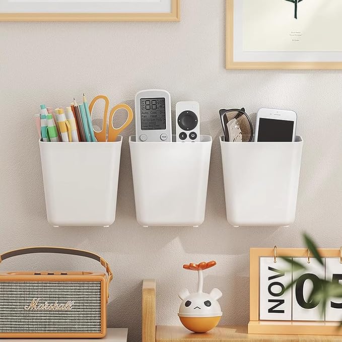 4 Pack Cabinet Door Organizer, Self Adhesive Wall Mount Storage Bins, No Drilling Food Grade ABS plastic for Kitchen, Bathroom, Refrigerator, Wardrobe, Under Sink, Desktop Sundries
