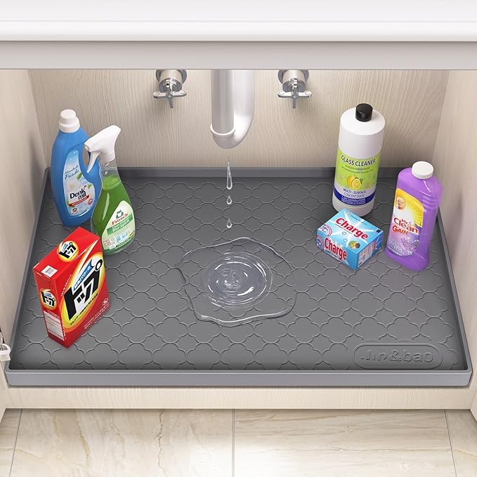 Jin&Bao Waterproof Under Sink Mat 22" x 19", Thick Silicone Mat Cabinet Protector for Kitchen and Bathroom, Shelf Liner, Home Organizer and Storage, Multipurpose Tray for Gadgets and Essentials
