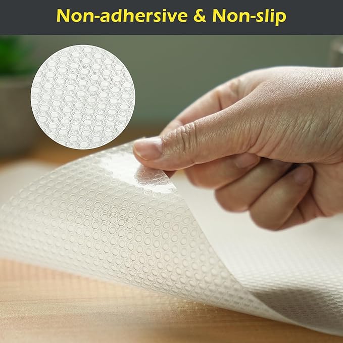 Shelf Liner, Waterproof Refrigerator Liner, Drawer Liners for Kitchen Cabinet, Bathroom Under Sink Mat Non Adhesive Fridge Liner EVA Place Mats Roll - Clear 17.7"×197"