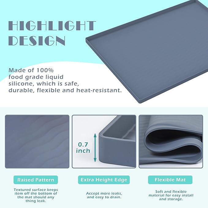 URMONA Waterproof Silicone Under Sink Mat 19'' x 12'' Shelf Liner for Kitchen and Bathroom, Cabinet and Counter Protector, Storage and Organizers, Litter Mat, Pet Cat Puppy Essentials(Khaki)