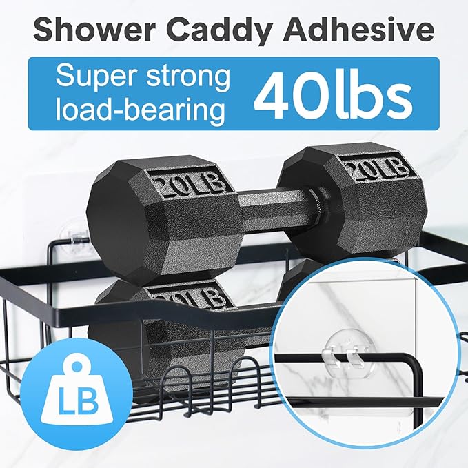 3 Pack Shower Caddy Adhesive Replacement, Strong Adhesive Hooks for Shower Caddy, Waterproof Adhesive Strips, No Drilling, for Bathroom Storage Shelves and Kitchen Racks