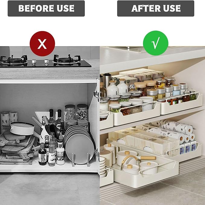 Home Storage Pull Out Cabinet Organizer,No Drilling, Raised Design, Removable for Easy Cleaning,Kitchen & Bathroom Storage Shelves