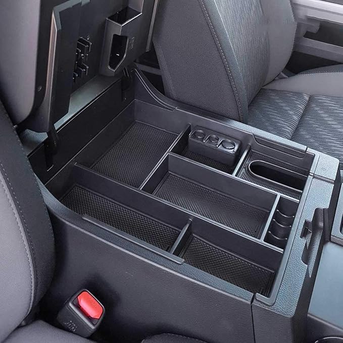 EDBETOS Center Console Tray Organizer Compatible with Toyota Tundra 2014 2015 2016 2017 2018 2019 2020 2021 Accessories, Armrest Secondary Storage Box (Black Trim)