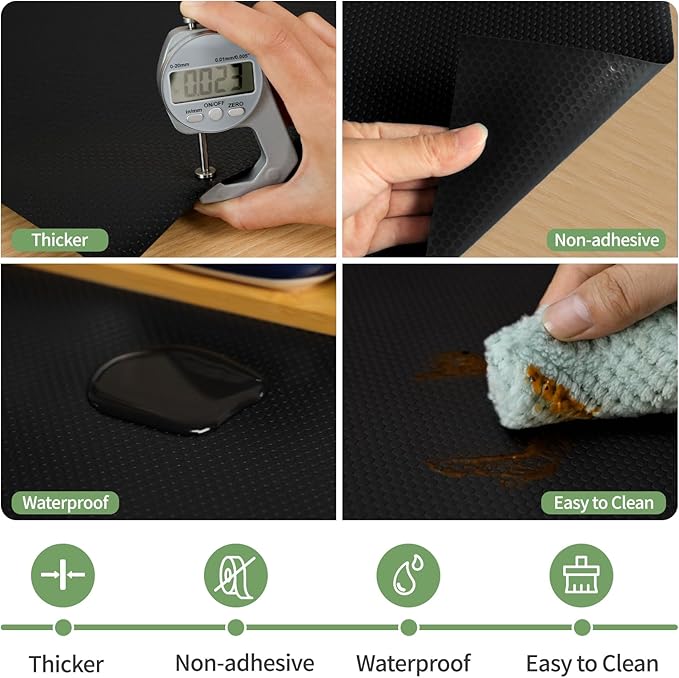 Shelf Liners 15 inch x 20 ft Shelf Liners for Kitchen cabinets nonstick Shelf Lining Drawer Mats EVA Protector for Cupboard (Black,15 inch x 20 ft)