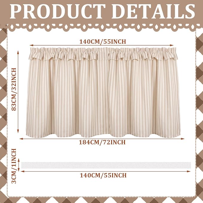 Brown Ruffle Gingham Sink Skirt Self-Adhesive Bathroom Stitch Self Stick Adhesive Fabric Under Sink Curtain Skirt 32'' x 55'' for Bathroom Kitchen Laundry Utility Room Decor(Stripe)