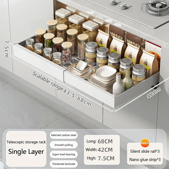Pull Out Drawers for Cabinets Pull Out Cabinet Organizer Pull Out Drawers Storage Shelves for Kitchen Cabinets Adjustable Width Pull Out Drawer No Drilling and Nailing Required