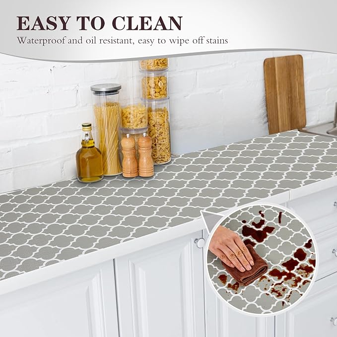 Drawer and Shelf Liner, Non-Slip Kitchen Cabinet Liners Non-Adhesive Thick Strong Grip Waterproof Washable Mats Protect Dresser Shelves Cupboard Bathroom Cabinets, Gray, 12 in X 10 FT