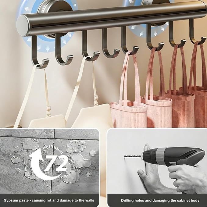 Vertical Space Saving Pull Out Suction Cup Clothes Hanger for Wardrobes Organization Without Drilling Modern Styles Strong Suction
