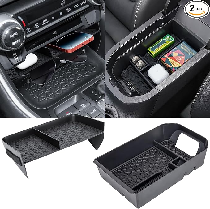 2PCS Center Console Organizer Tray and Armrest Storage Box Compatible with Toyota RAV4 2025 2024 2023 2022 2021 2020 2019 Insert Secondary Storage box Accessories
