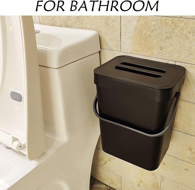stonespace Kitchen Compost Bin 1.3 Gal Hanging Under Sink Trash Can,Black | Cabinet Door Hanging, Countertop or Under Sink, Food Waste Pail,Odorless No Charcoal Filter