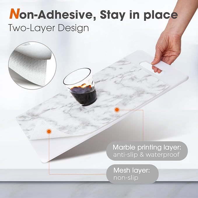 Drawer and Shelf Liner, Non-Slip Kitchen Cabinet Liners Non-Adhesive Thick Strong Grip Waterproof Washable Mats Protect Dresser Shelves Cupboard Bathroom Cabinets, White Marble, 18 in X 30 FT