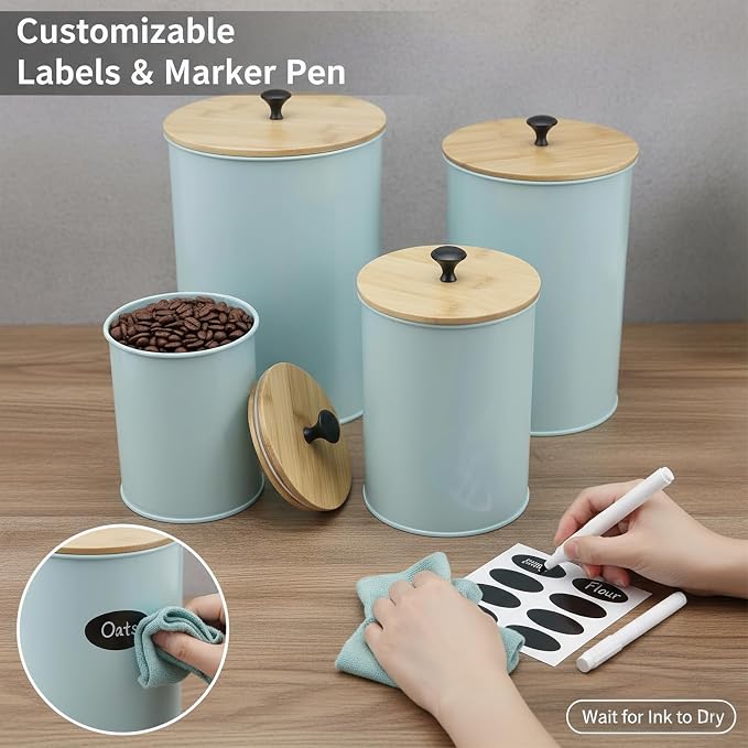 Canisters Sets for the Kitchen Set of 4 Kitchen Canisters for Countertop Airtight Black Flour and Sugar Containers with Bamboo Lids Labels and Marker for Pantry and Coffee Bar Decor